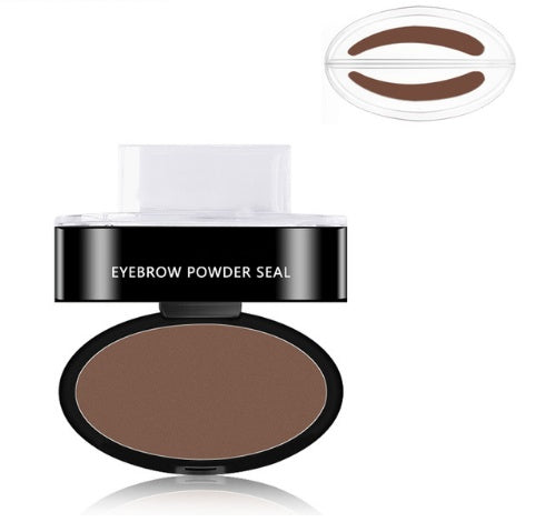 Brown eyebrow powder compact with clear stamp applicator — product view 3.
