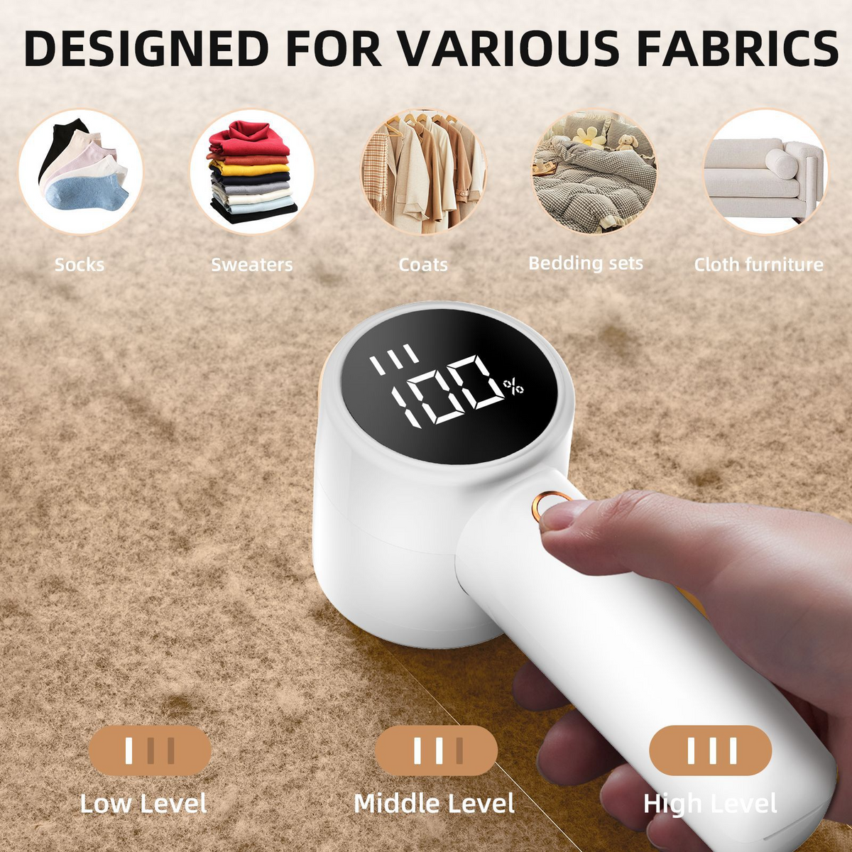 VELORA Rechargeable Fabric Shaver — Digital Display