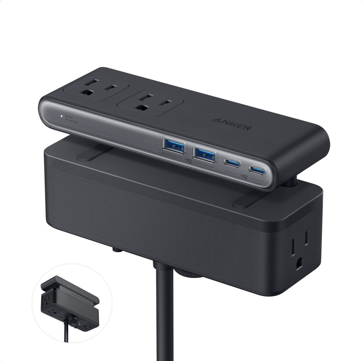 Black Anker Nano A9196 10-in-1 70W desk clamp power strip