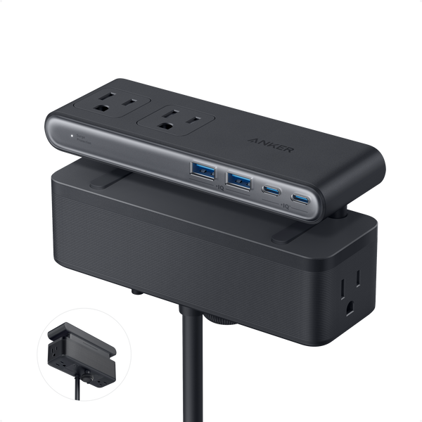 Anker Nano Desk Clamp Power Strip — 10-in-1, 70W, Black (US 125V)