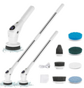 White electric spin scrubber with cleaning attachments