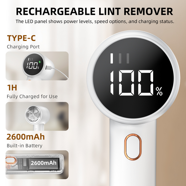 VELORA Rechargeable Fabric Shaver — Digital Display