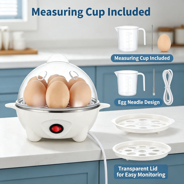 VELORA 7-Egg Electric Cooker — White, US 110V