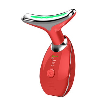 Red facial beauty massager with curved illuminated head