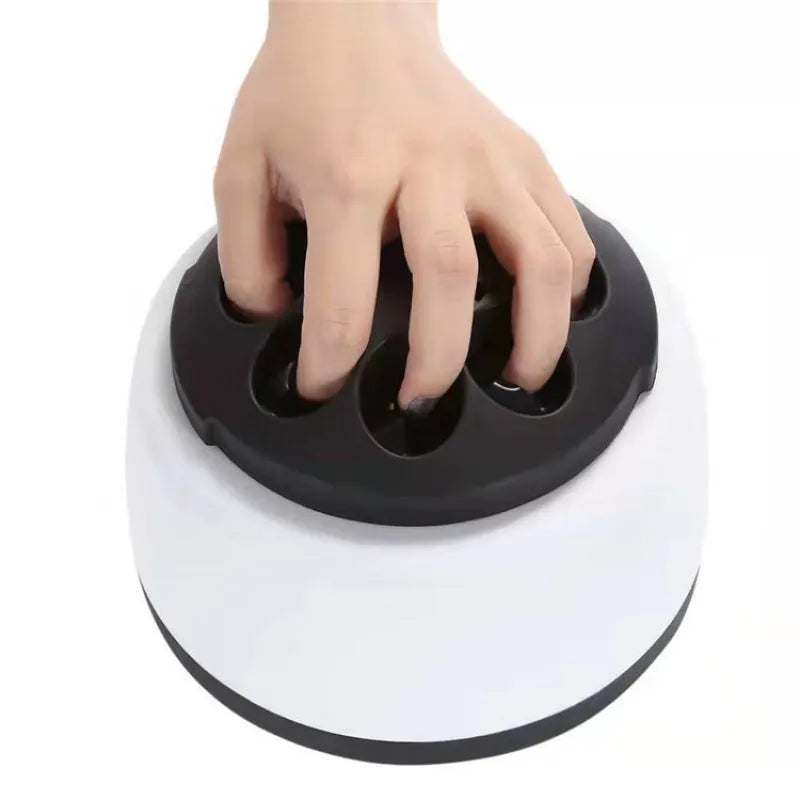 White five-hole steam nail polish remover with a black hand cover